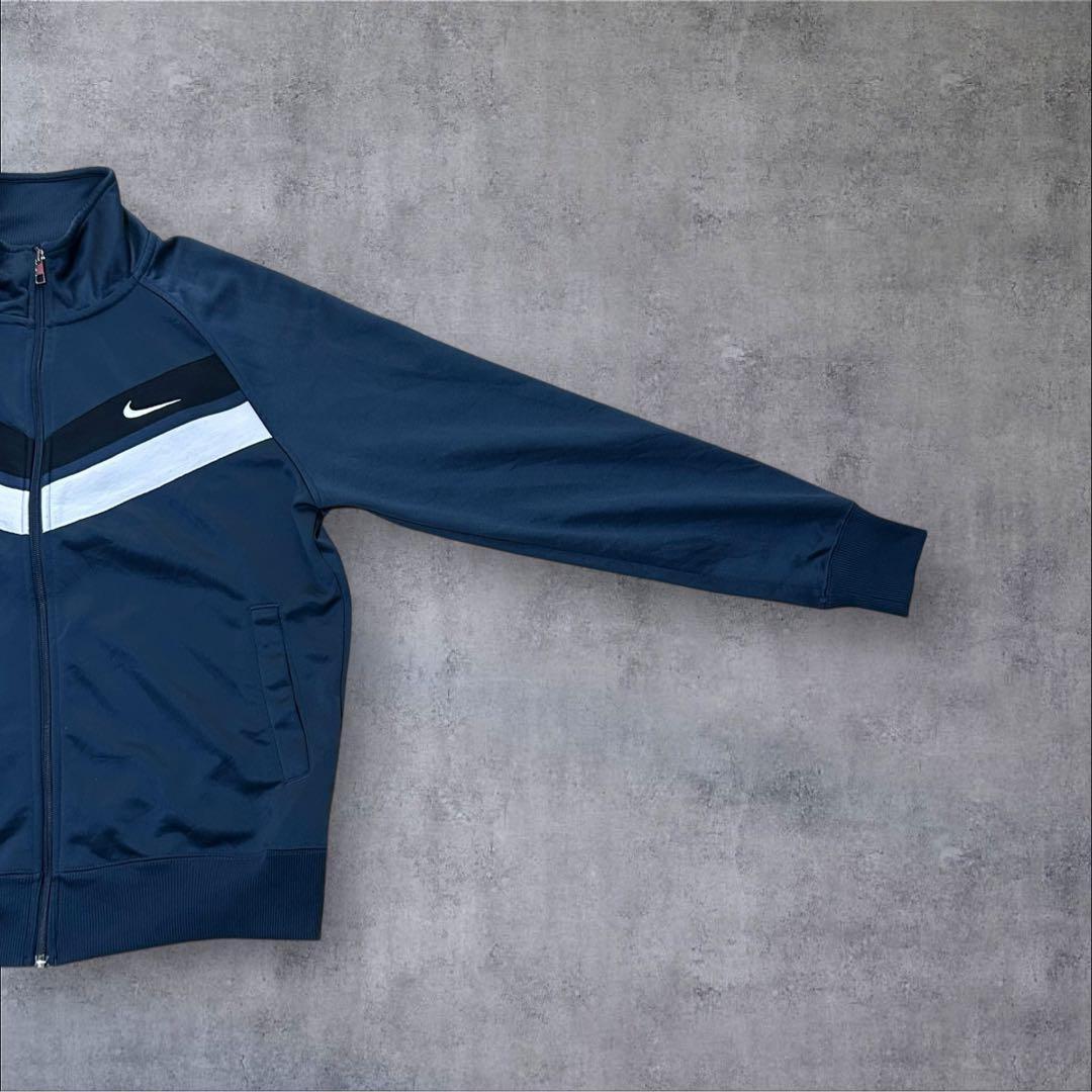 00s ナイキ トラックジャケット M 青 刺繍ロゴ スウッシュ Y2K 好配色