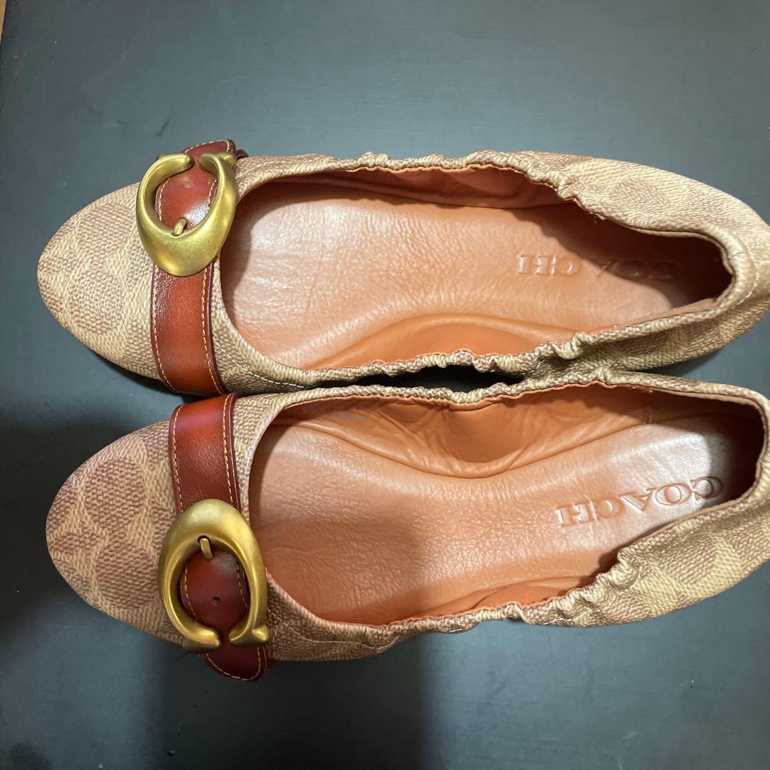 コーチ フラットシューズ バレエ ブラウン ロゴ 7.5 37 1/2 COACH