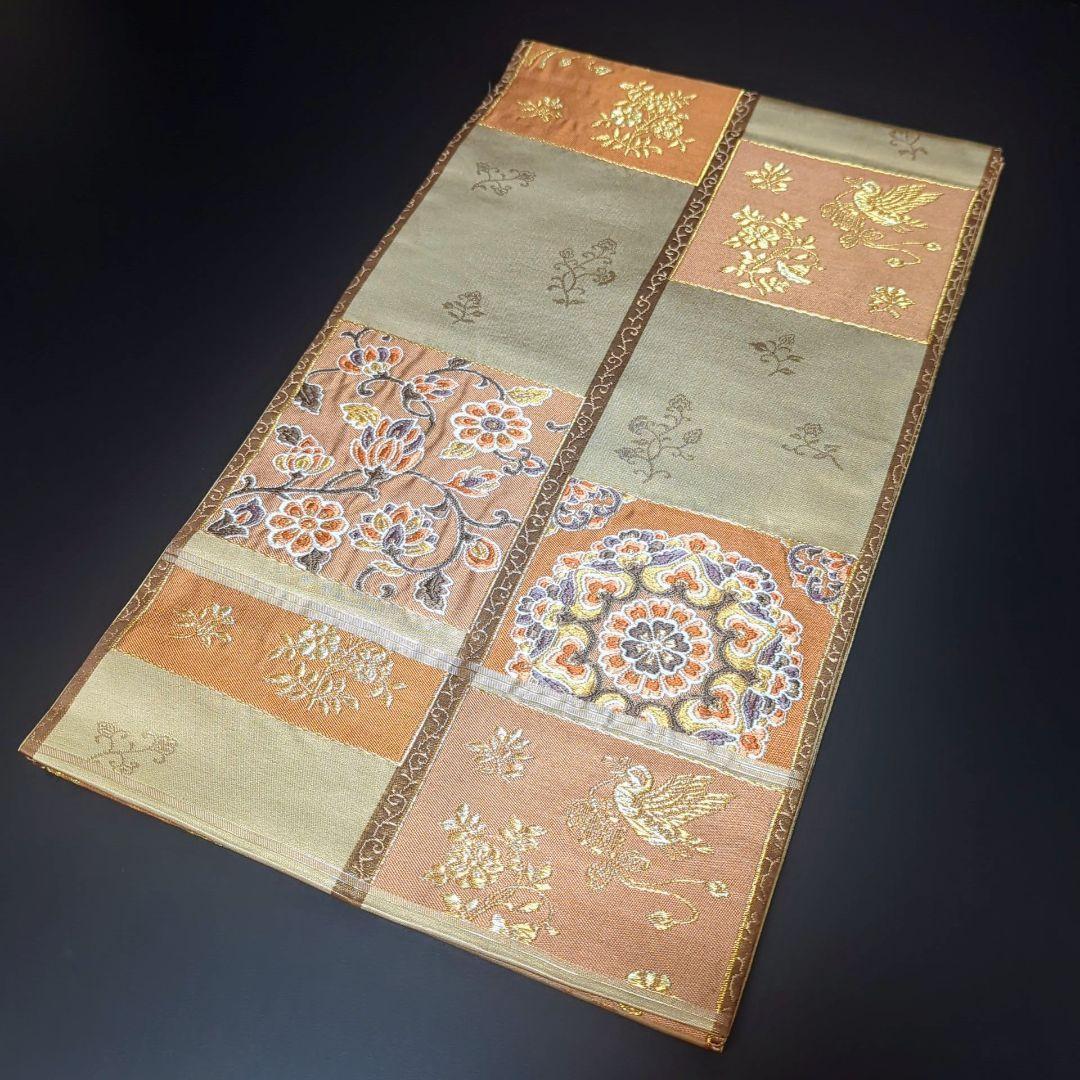 H-602 袋帯 正絹 六通 金糸 花喰鳥 華文 植物文様 - メルカリ