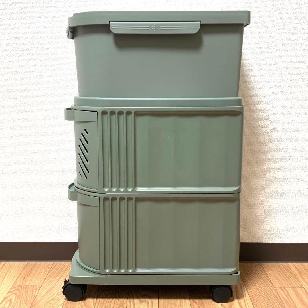 Tupperware タッパーウェアデイリーストッカー3段キャスター付き緑