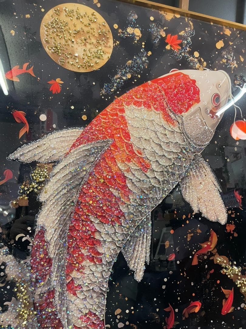 アートパネル 昇り鯉 鯉の滝登り 鯉 コイ クリスタル 絵画 アート 特大 絵