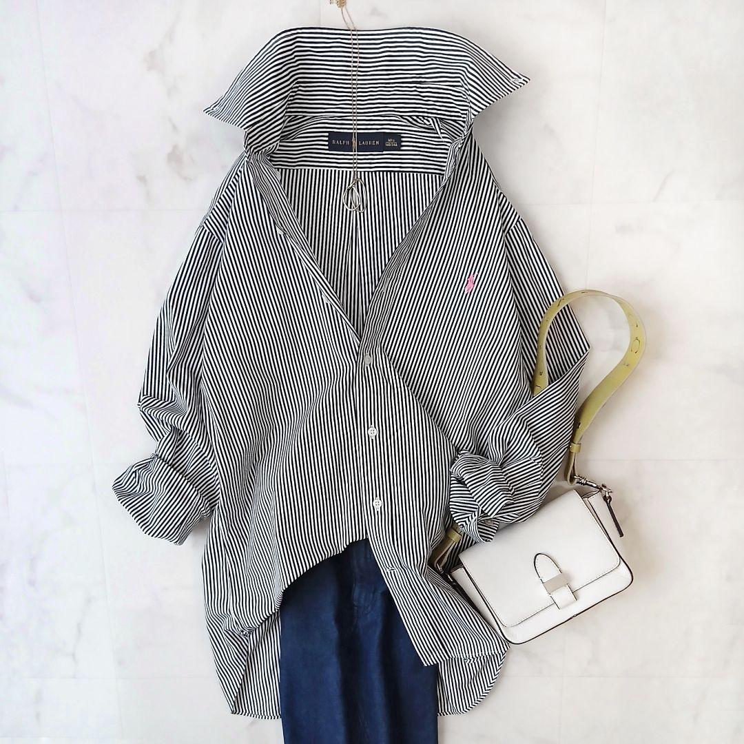 美品 ラルフローレン 上質 コットン 洗える ストライプ ボタンダウンシャツ 黒 90s ラルフローレン CLASSIC FIT ボタンダウン ストライプ 長袖シャツ