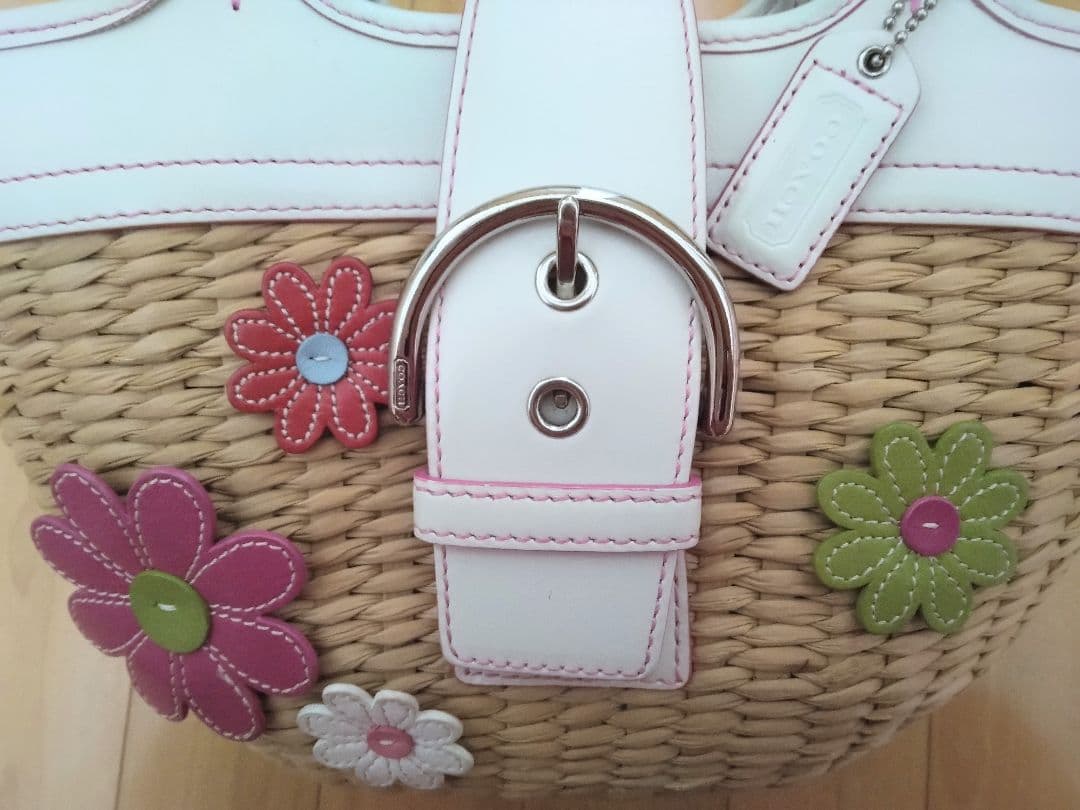 COACH 限定カゴバッグ フラワーモチーフ ストローバッグ 希少 人気完売