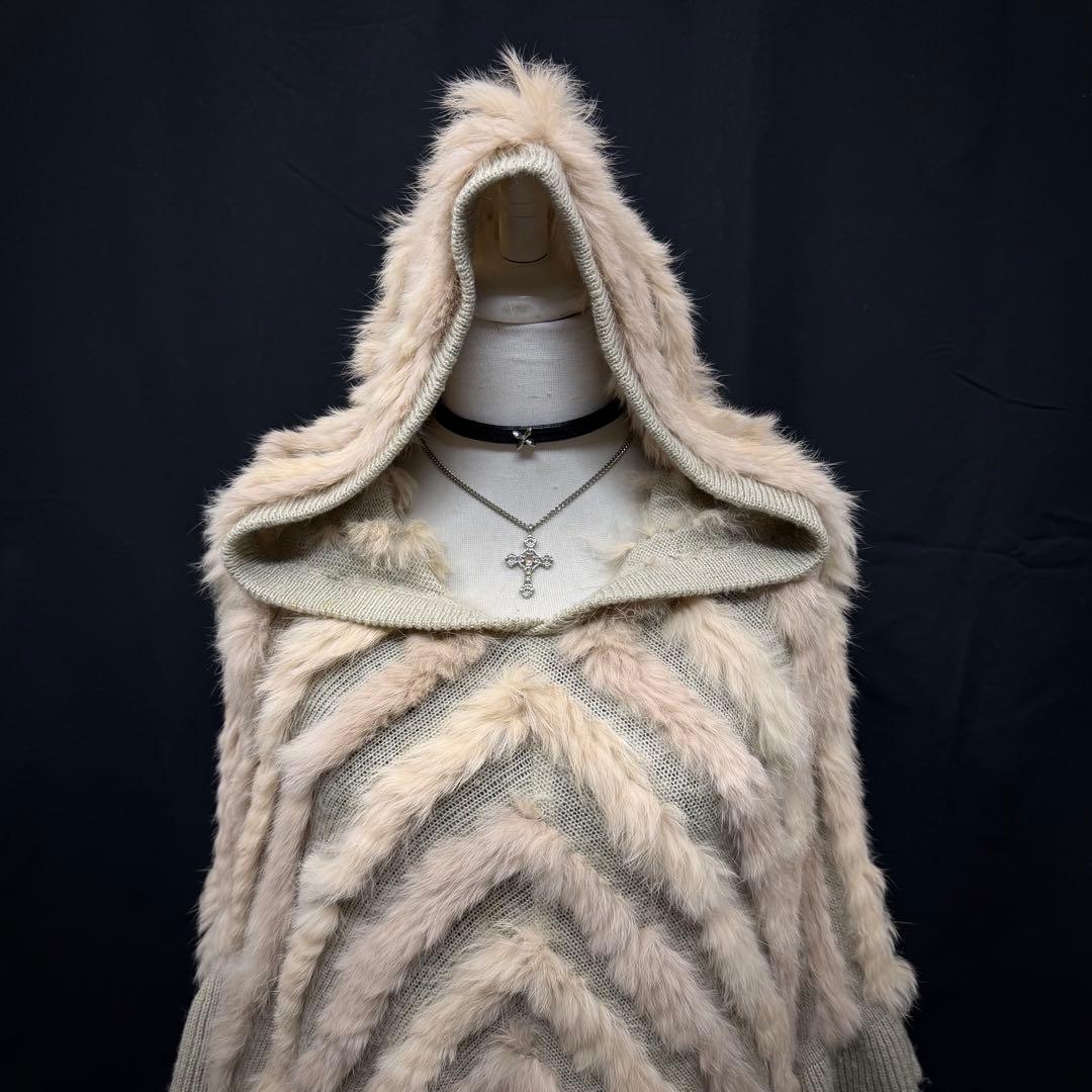 フェアリーグランジ リアルファー ニットポンチョ ホラゲ ダーク