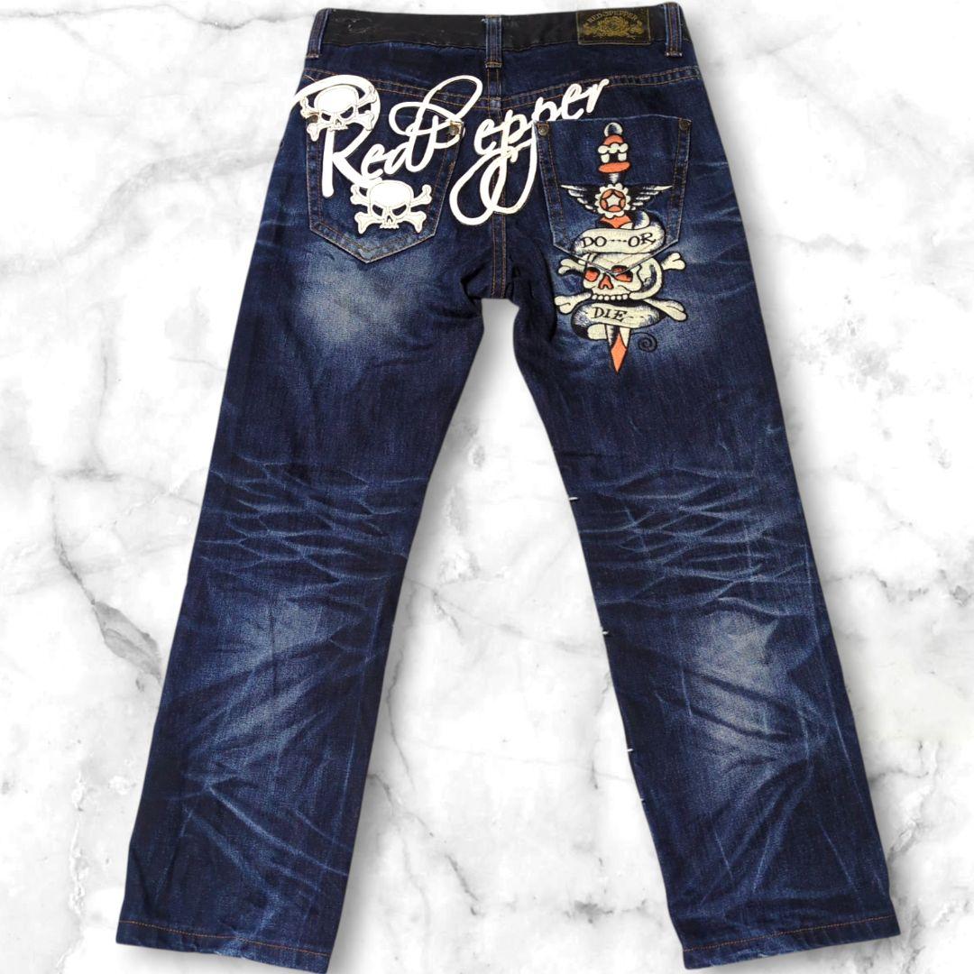 RED PEPPER × ED HARDY】ロゴ刺繍デニム☆鬼ヒゲ☆ハチノス - メルカリ