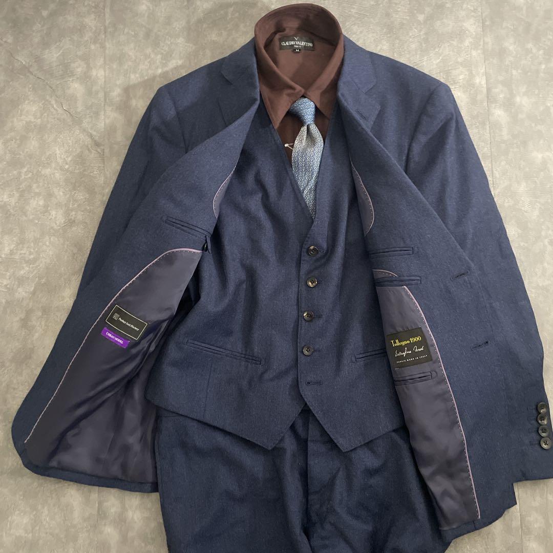 イタリア生地 フェルトウール 3ピース セットアップスーツ×HERMESネクタイ