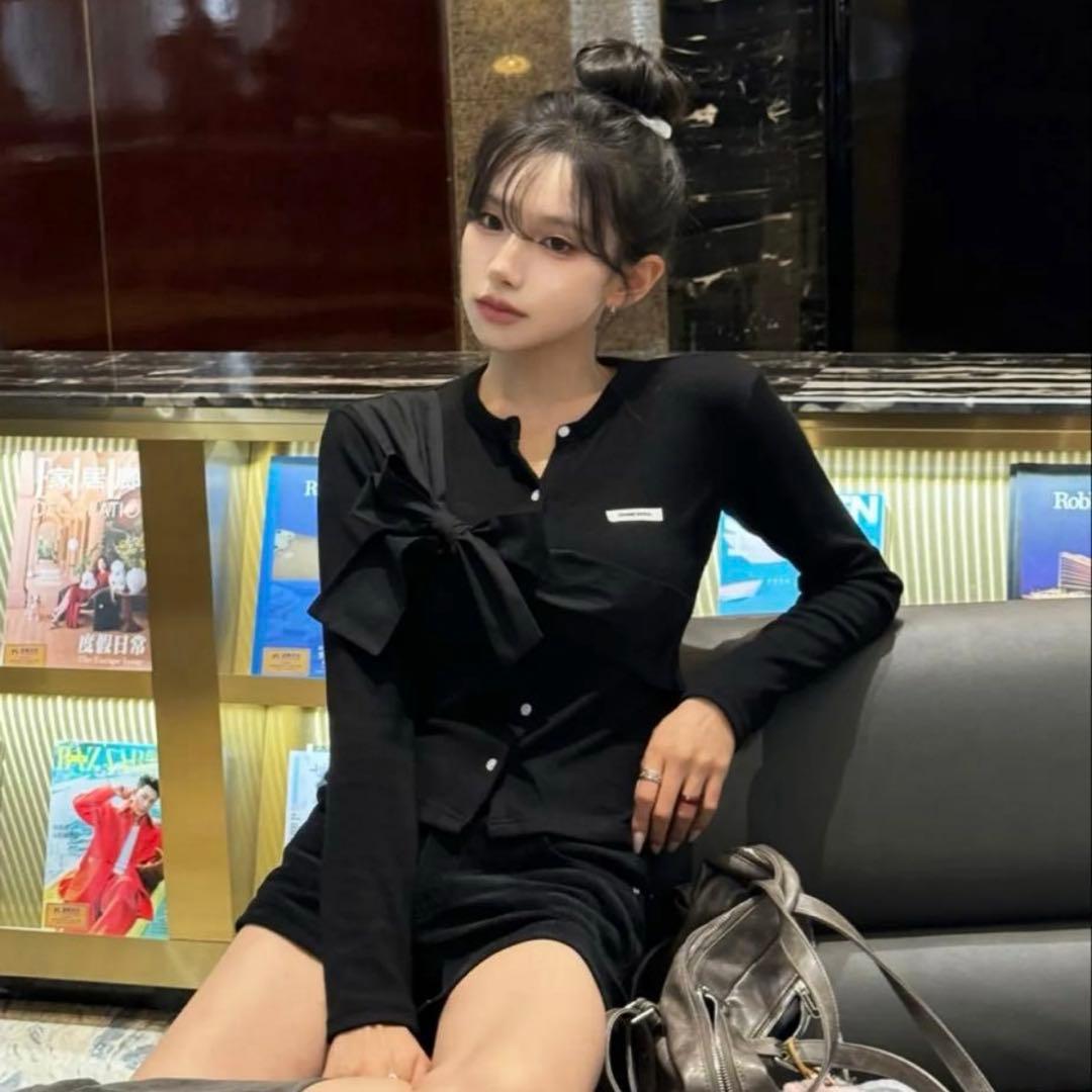 CRANK リボン ニット カーディガン ブラック - メルカリ