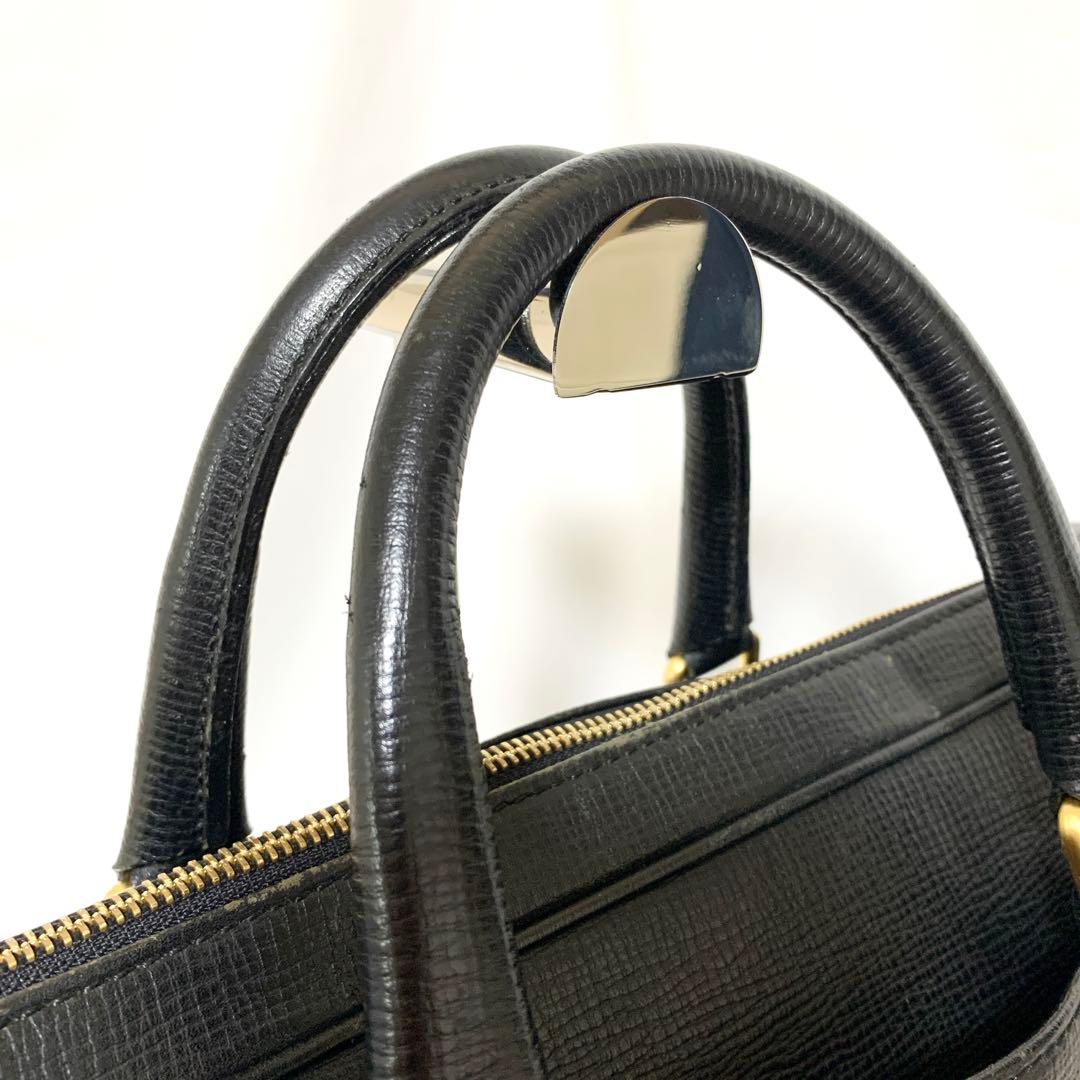 良品✨ バーバリー ヴィンテージチェック ビジネスバッグ シボ革 ブラック
