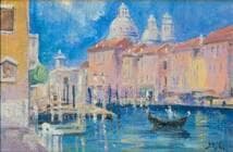 真作】絵画 油彩 ヴェネツィアの運河風景 ゴンドラのある街並み Y159