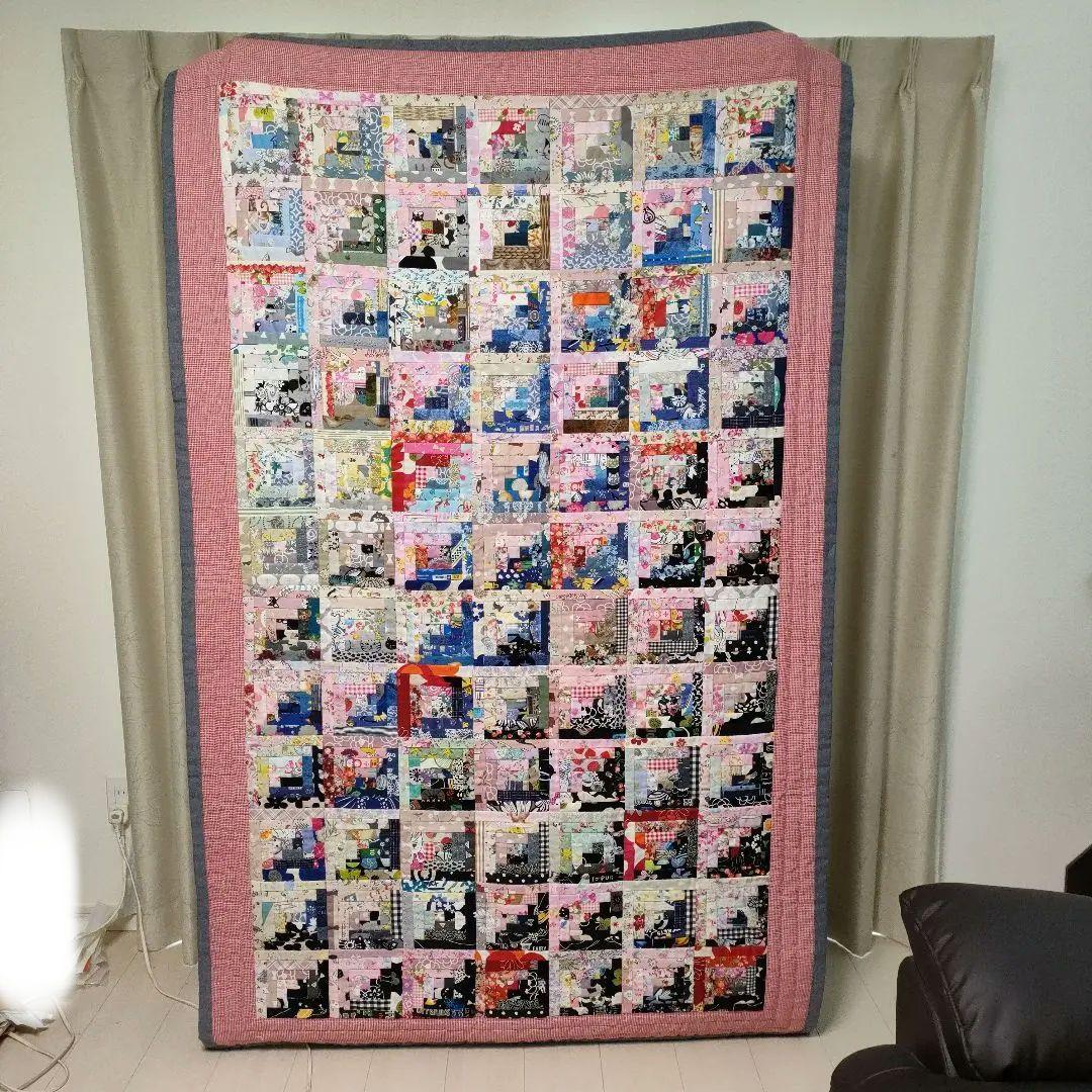 ハンドメイド パッチワーク ベッドカバー マルチカバー ログキャビン