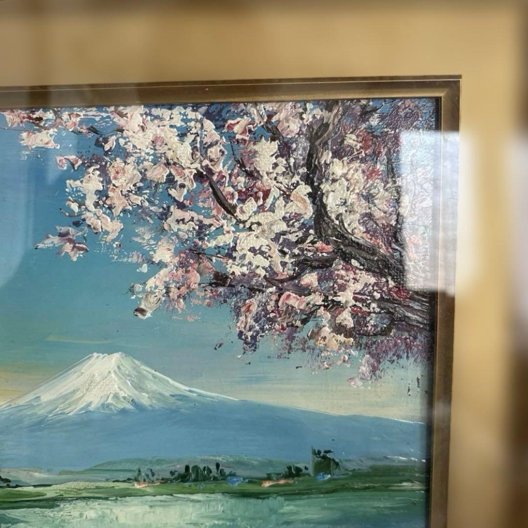 富士山と桜 油彩画“冬天到了，春天还会远吗？” - メルカリ