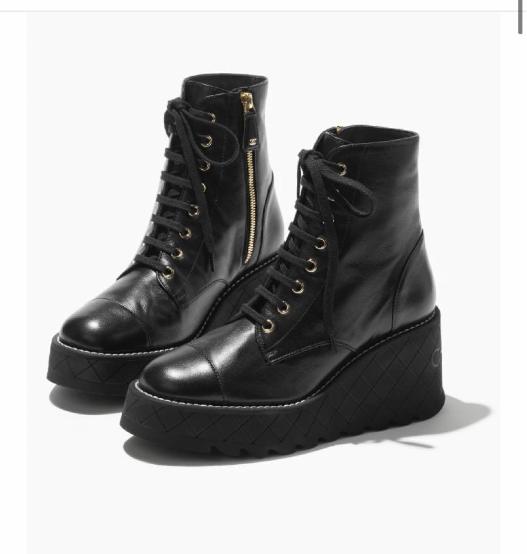 Chanel シャネル ブーツ 黒 レザー ハイカットブーツ サイドファスナー