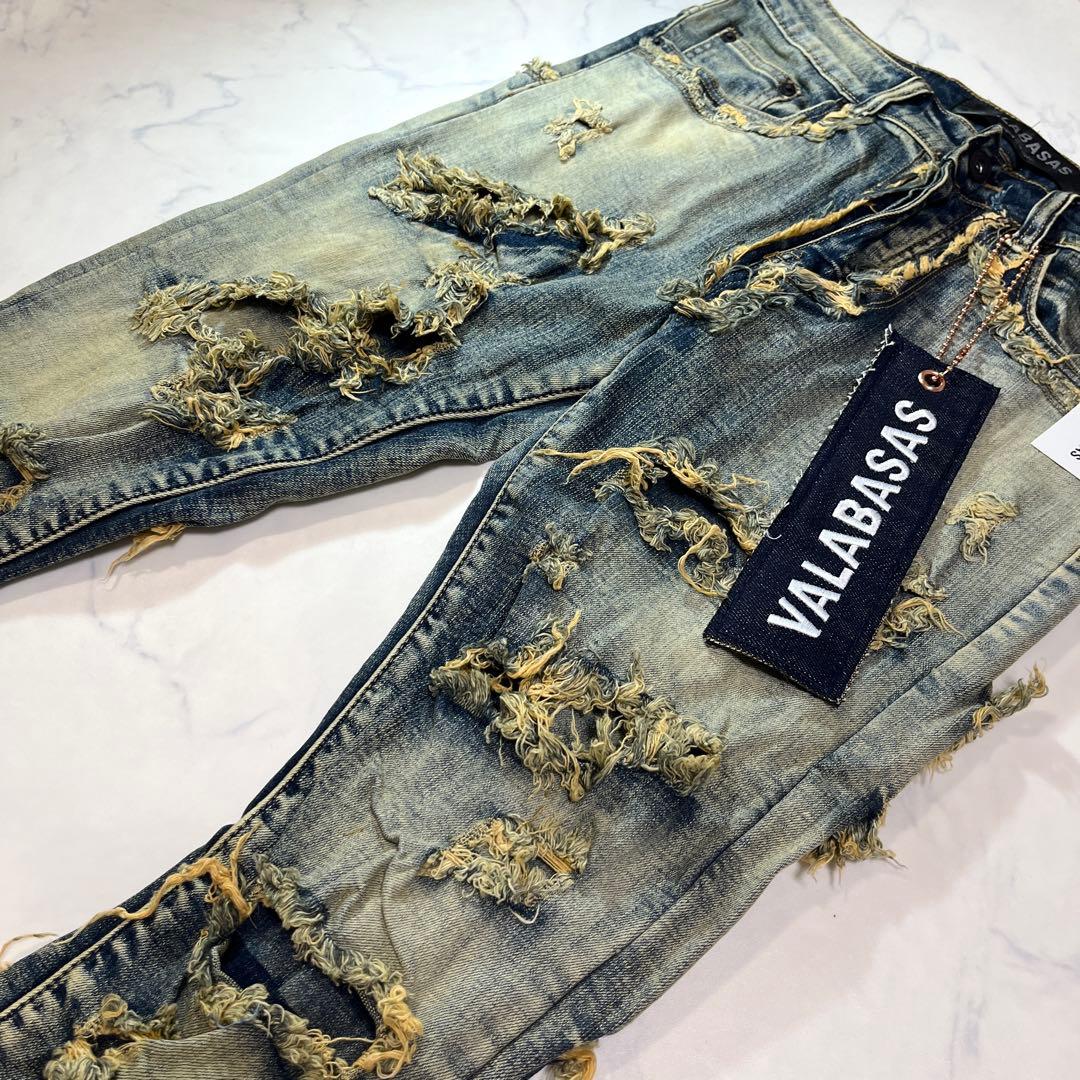 VALABASASバラバサス ハードクラッシュ スキニーフレアデニム 新品 29
