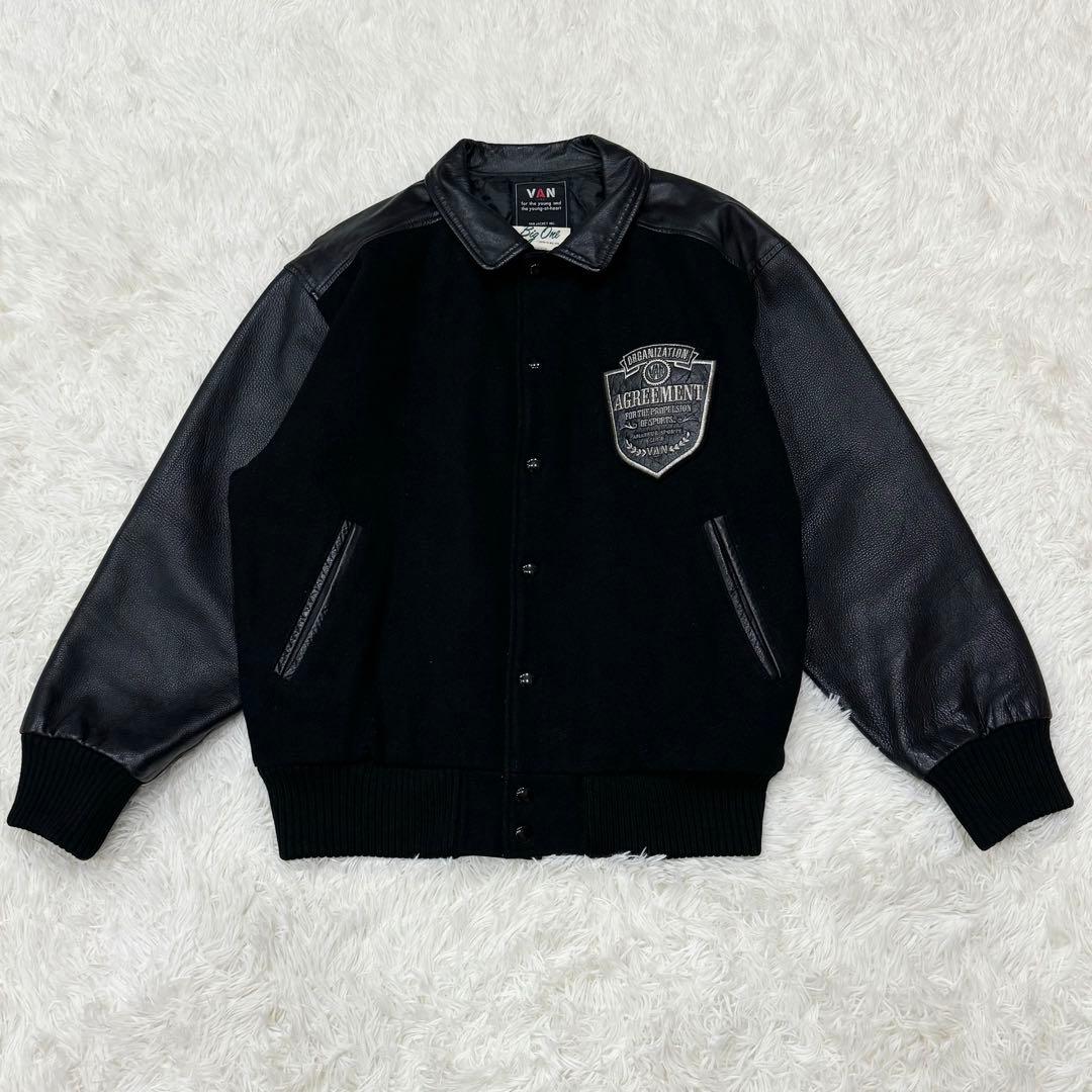 VANJAC ヴァンジャケット レザースタジャン 刺繍ワッペン 黒