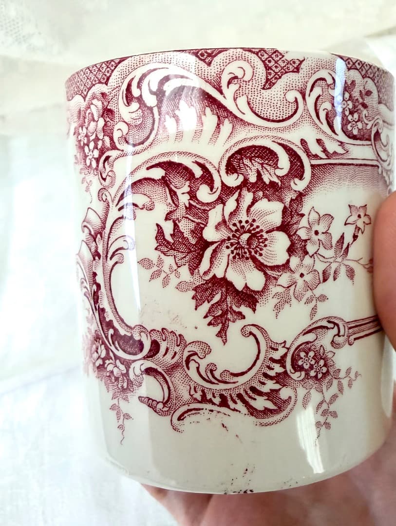 美品 フランスアンティーク ポット BFK窯 DAUPHIN ロカイユ模様 花柄