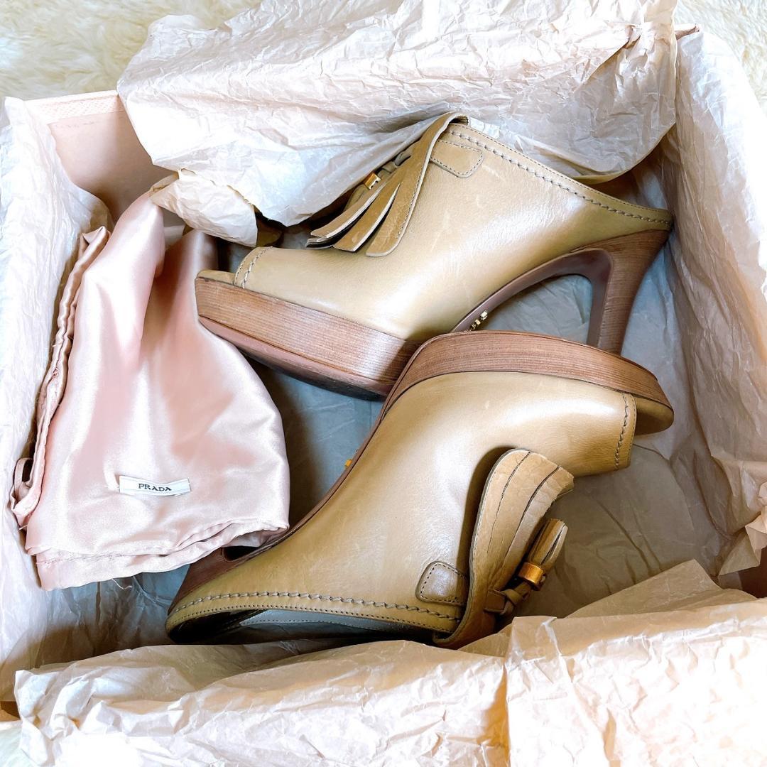 PRADA プラダ ミュール ハイヒール タッセル ピンクベージュ