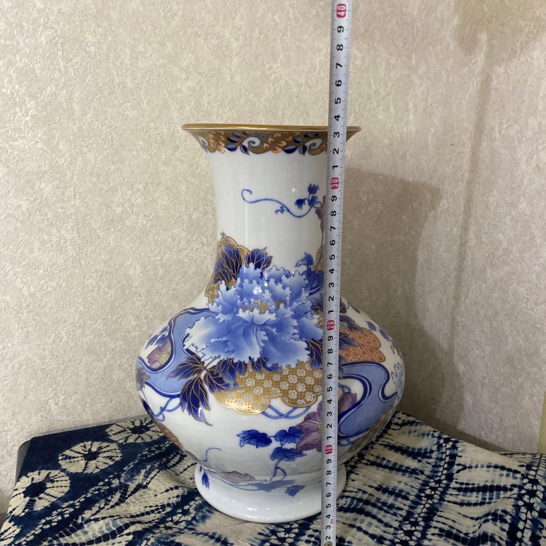 明治時代オールド初期香蘭社金彩牡丹染錦花瓶