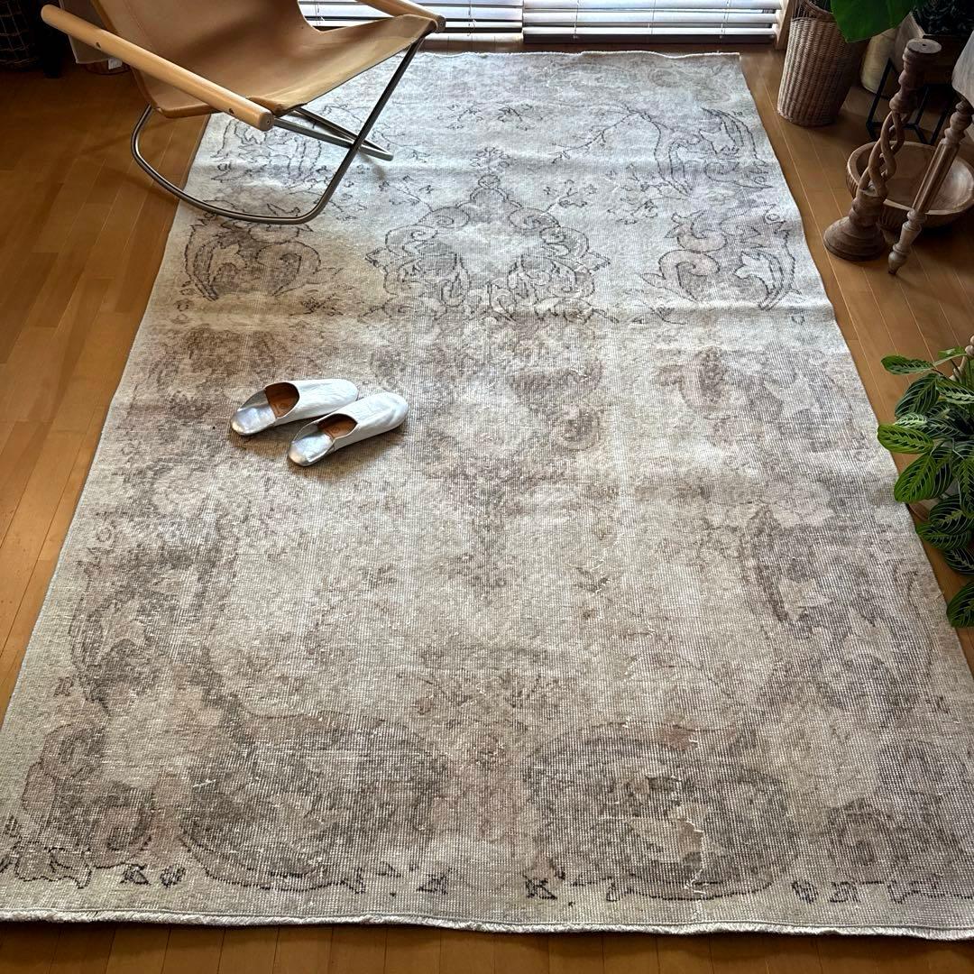 大判160×257 擦れシャビー　色むら　メダリオン　トルコヴィンテージラグ 大判160×257 擦れシャビー 色むら メダリオン トルコヴィンテージラグ