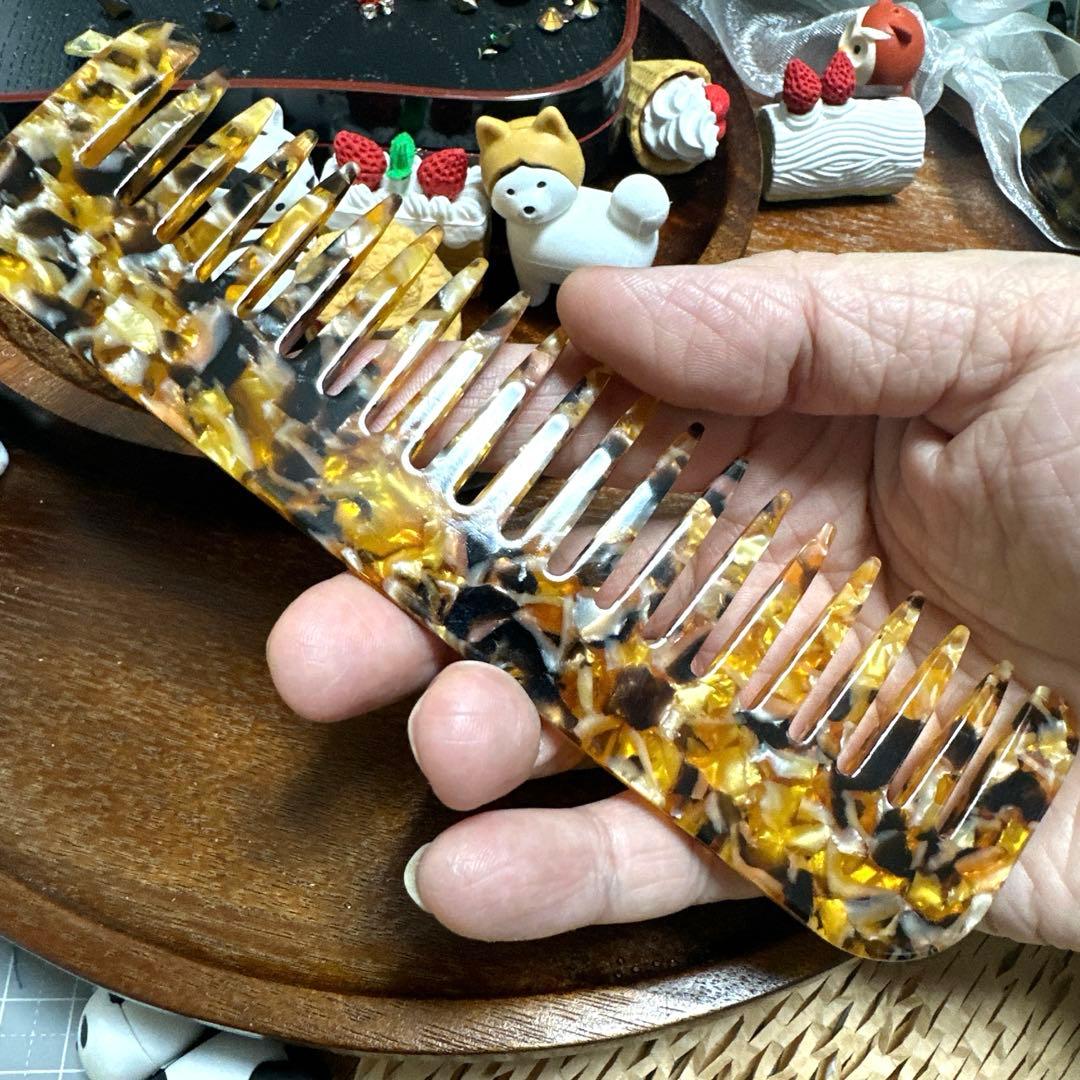 特価☆ヘアコーム65大きめスクエア型アセテートくしヘアコーム約15cm茶