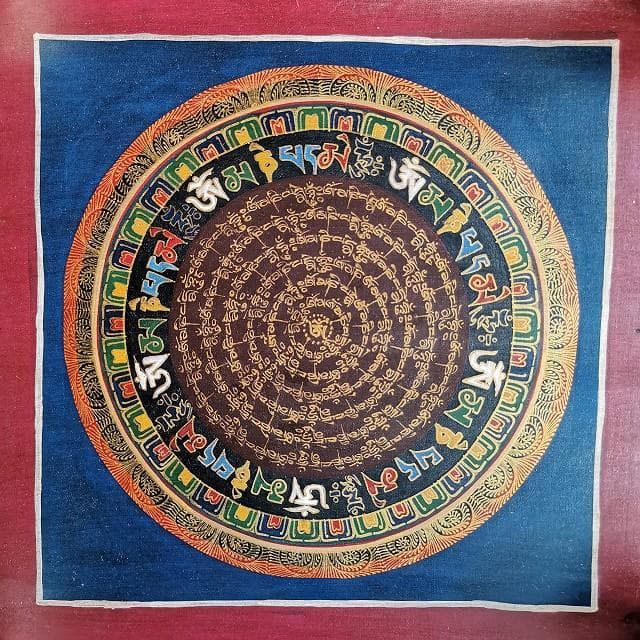 オンマニペメフム マントラ 曼荼羅 チベタン ： タンカ 仏画（額縁なし