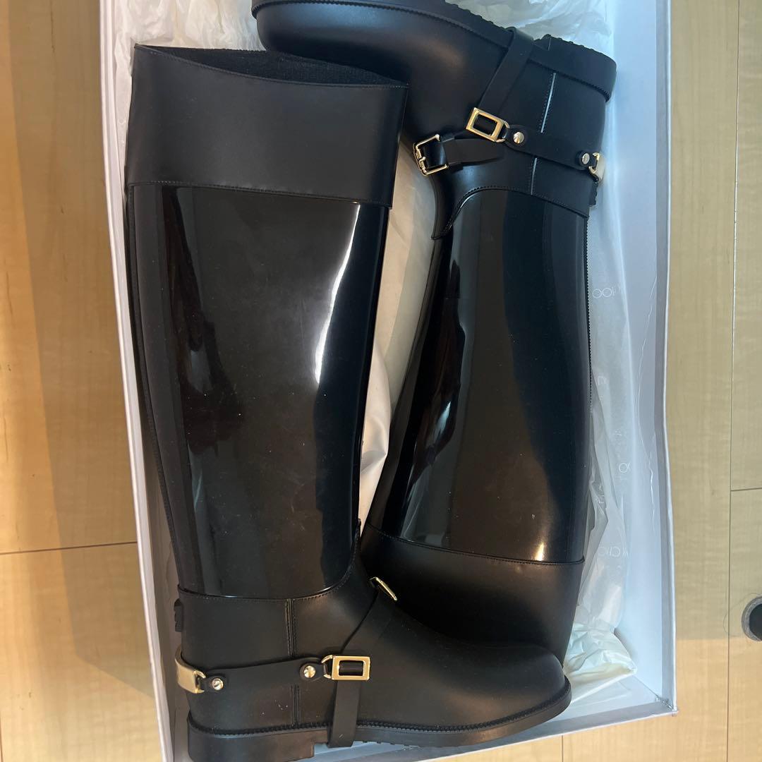 【新品】JIMMY CHOO ブラック長靴・レインブーツ アウトレット】【ラスト1点】JIMMY CHOO ジミーチュウ レインブーツ