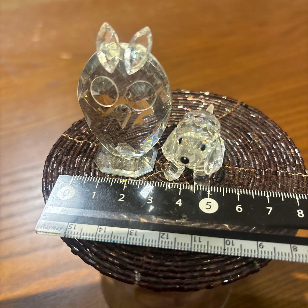 スワロフスキー 犬（ビーグル）、フクロウ クリスタル置物2つセット