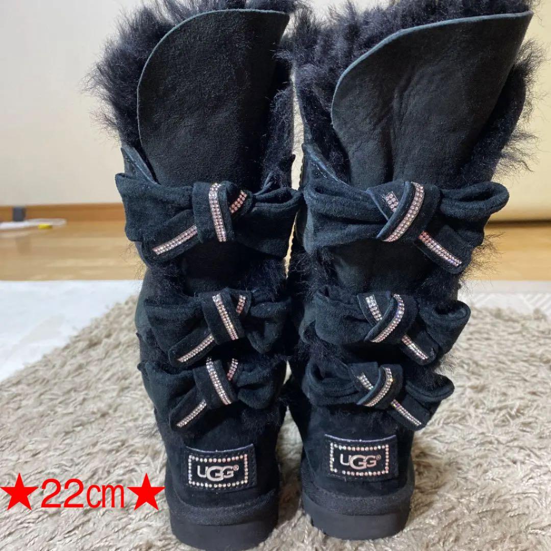 美品】UGG アグ ムートンブーツ キラキラリボン スワロフスキー 22