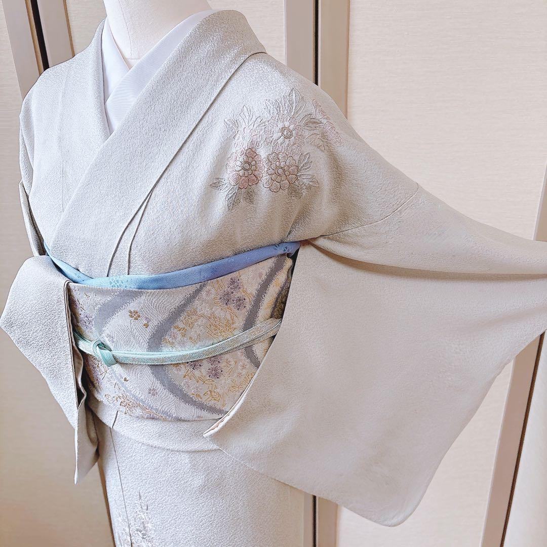 難あり 訪問着 裄65 スワトウ 蘇州 刺繍 卒業式 入学式 S 緑 水色