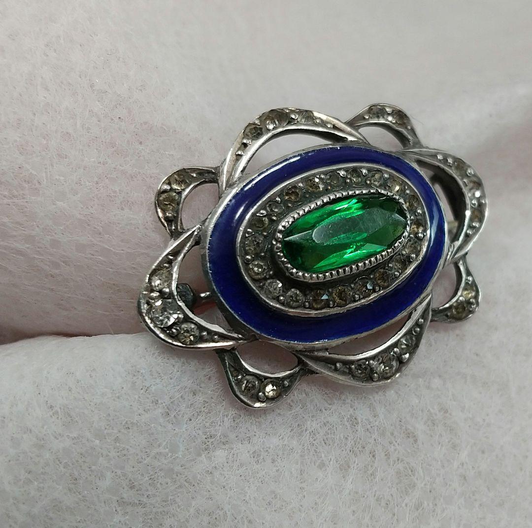ヴィクトリアン グリーン クリア ペースト エナメル ブローチ