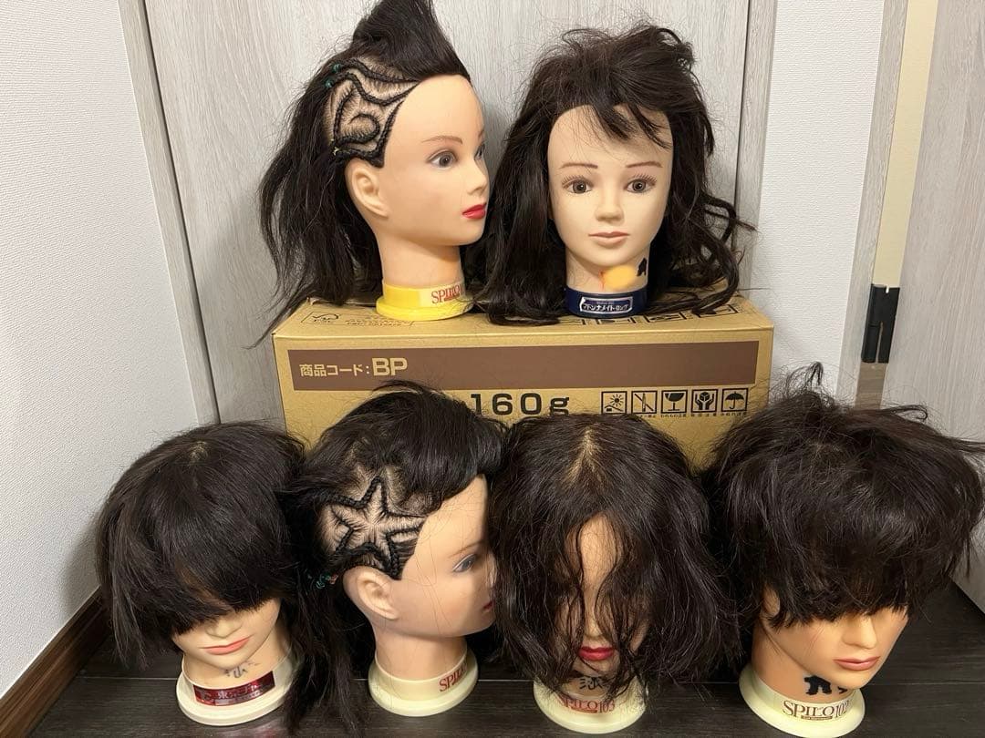 カットウィッグ　カットマネキン6体　美容師　理容師 サロン技術者の国家試験やスキルアップにおすすめの人毛の高品質