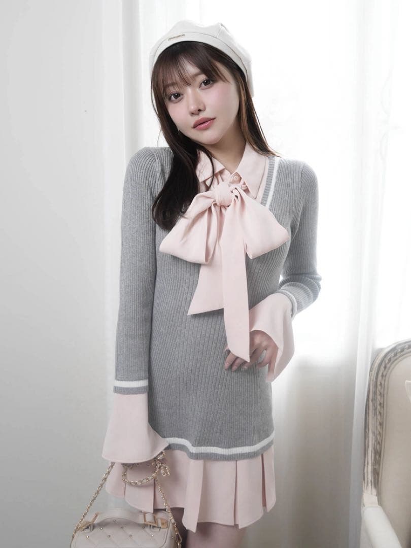 リップサービス シャツドッキングプリーツワンピース ピンク リップサービス LIP SERVICE シャツドッキングプリーツワンピース