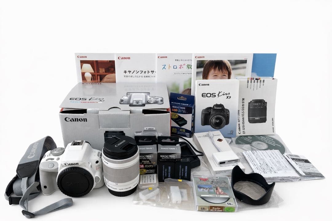 Canon EOS Kiss X7 ホワイト レンズキット付属品多数 初心者向け キヤノン（Canon） Canon EOS kiss X7 レンズキット ホワイト SDカード