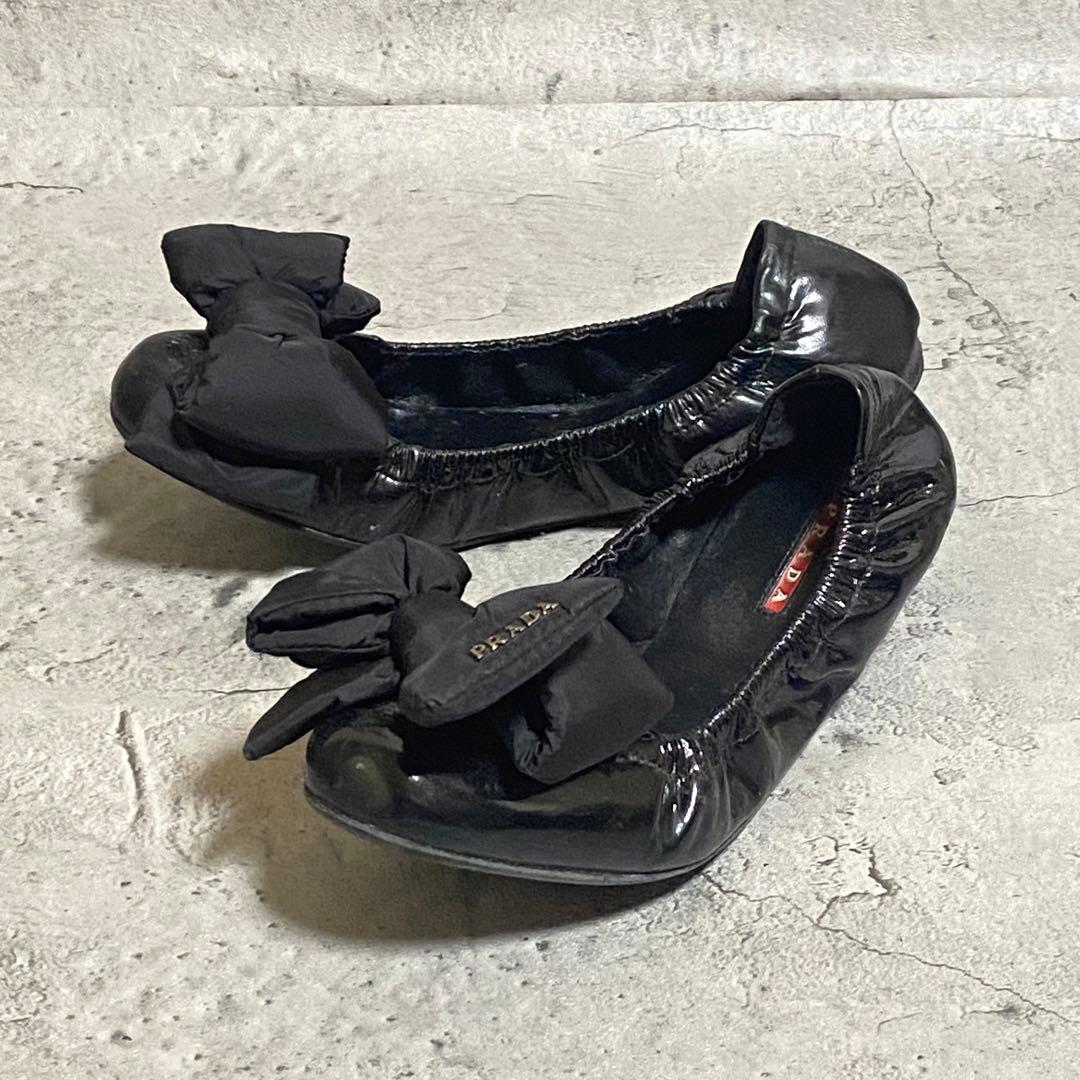 PRADA】エナメル リボン フラットシューズ プラダ バレエシューズ