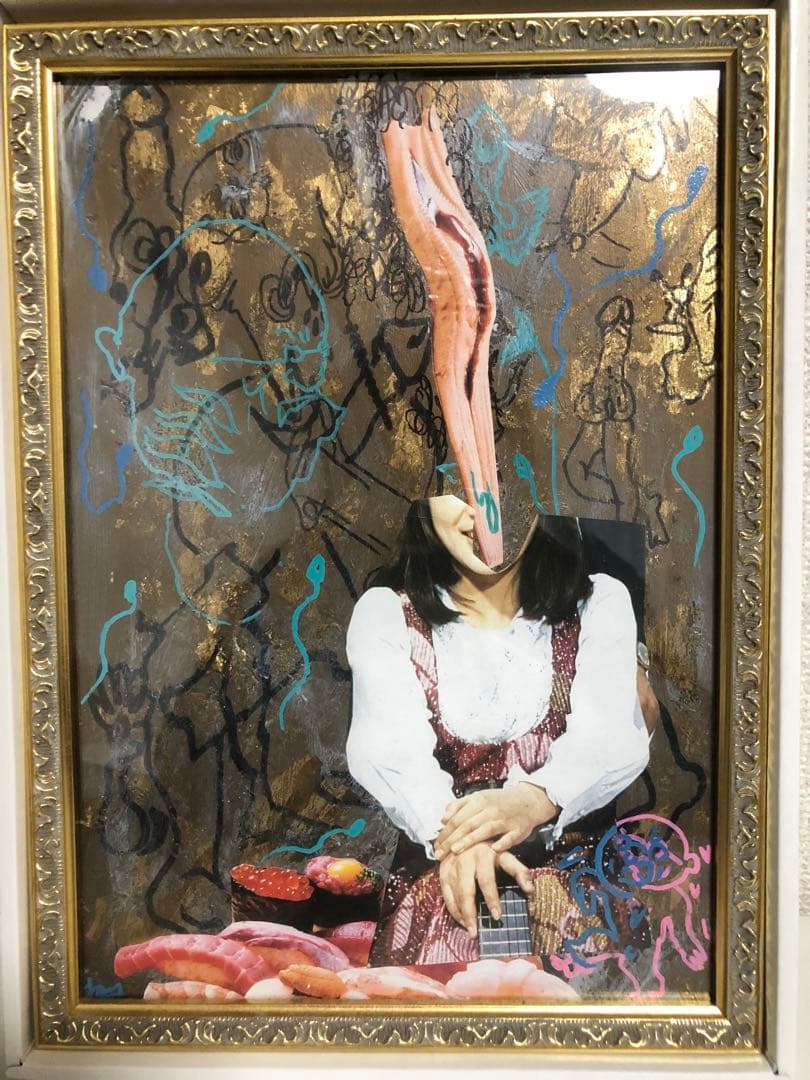 根本敬　直筆　ドローイング　コラージュ　作品　額付き 216ec2b62958e1e4fd585304f2781b