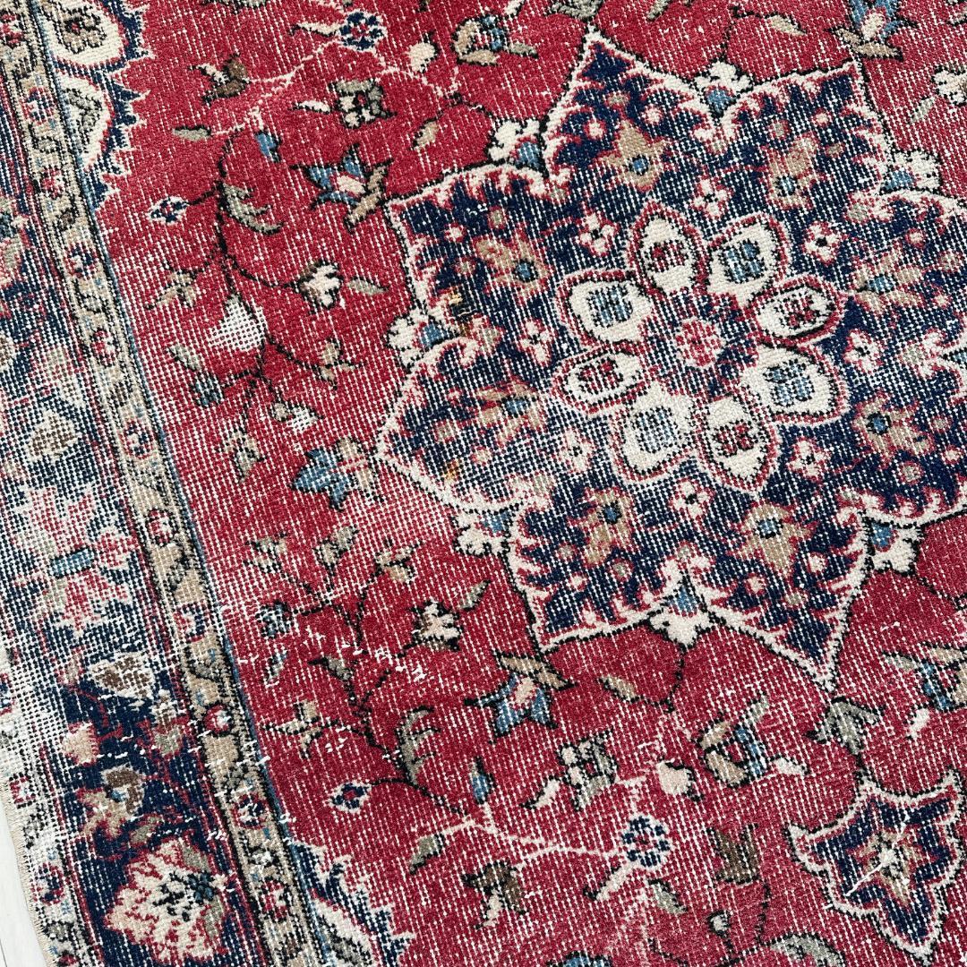 トルコ ヴィンテージラグ A126 ダークレッド ネイビー ターコイズ