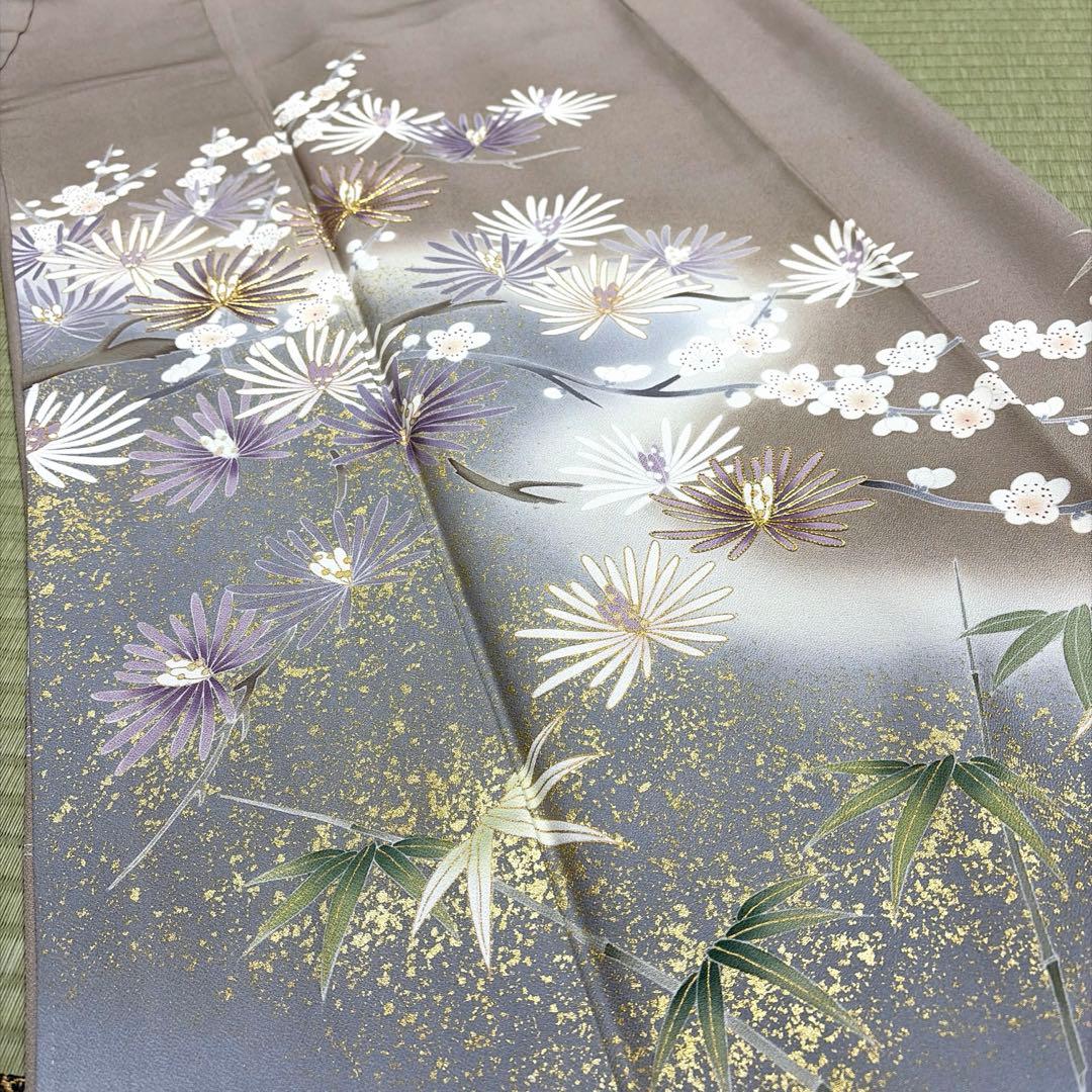 正絹　付け下げ　友禅染《金彩　金駒刺繍　花々》