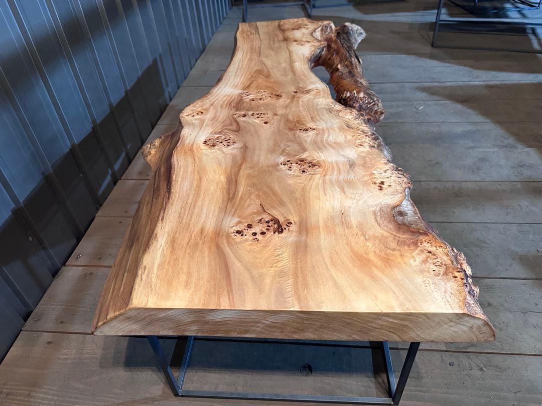 ポプラ一枚板テーブル店舗什器アイアン脚カフェディスプレイ民泊別荘