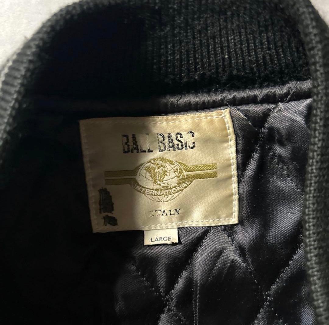 BALL BASIC ブラック レザー 刺繍 カレッジロゴ デザイン スタジャン