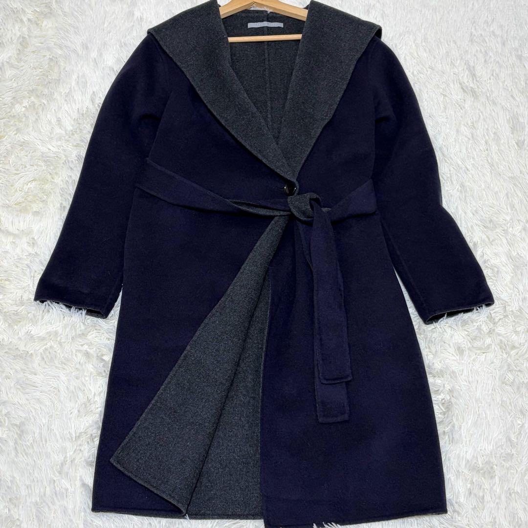 美品 セオリーリュクス ダブルフェイス ベルテッドコート フード