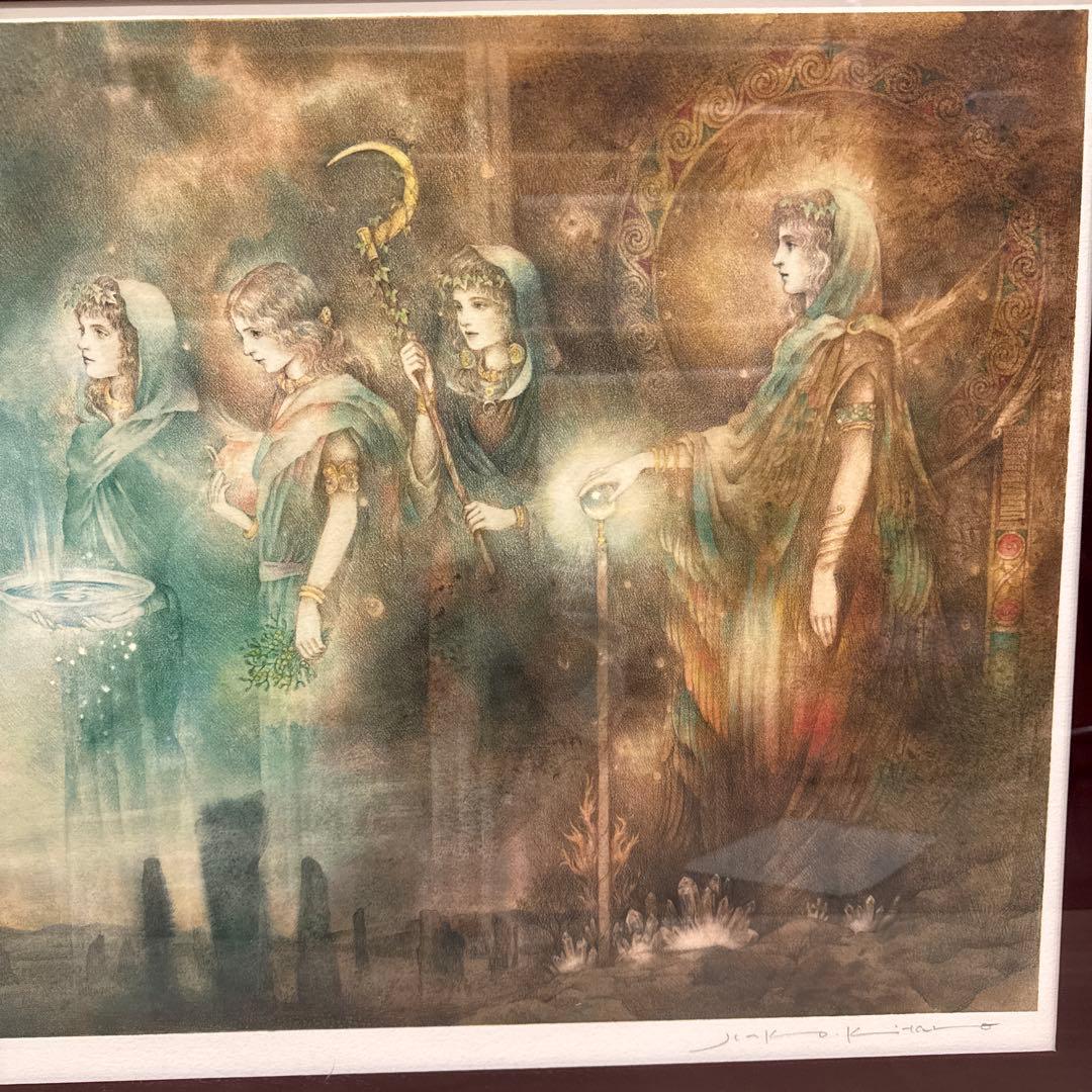 特大　貴重　真作きたのじゅんこ　ドルイドの月-4人の女司祭　版画