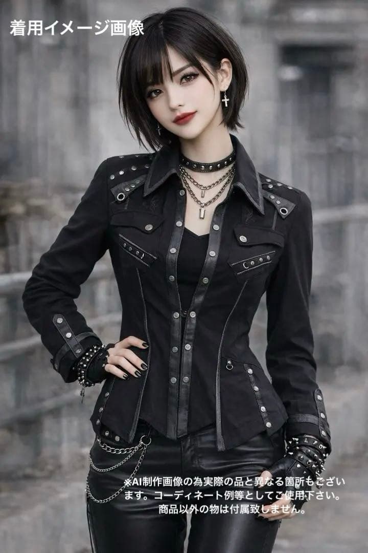 美品 オッズクローチェ 刺繍 スタッズ シャツ 十字架ボタン ゴシック