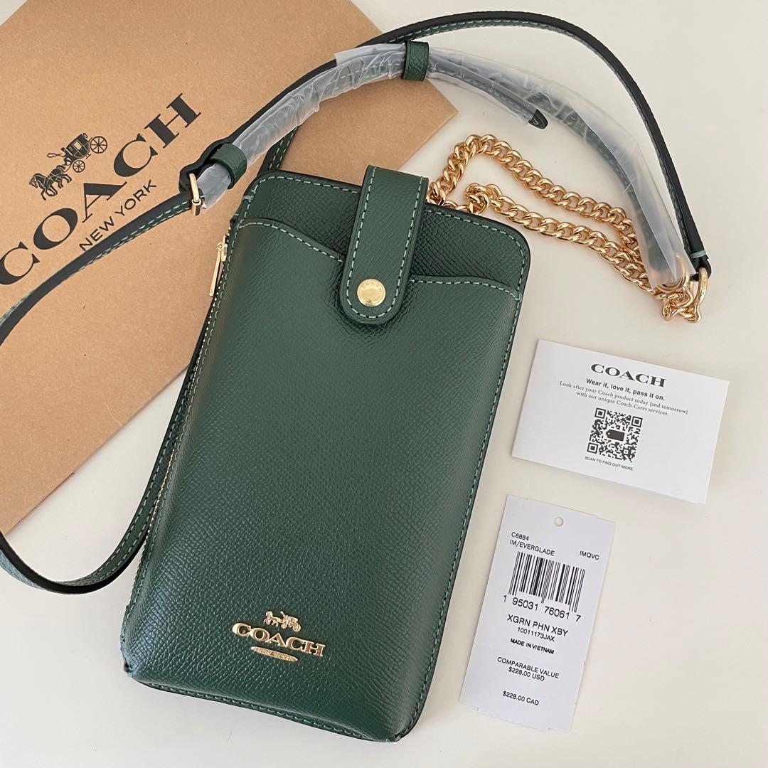 COACH コーチ スマホケース ショルダーバッグ 財布 ダークグリーン