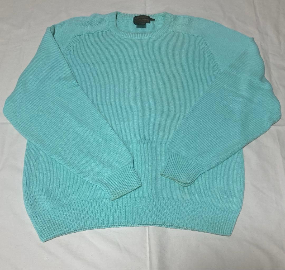 希少 80s エディーバウアー 黒タグ コットンニット XL ティファニーブルー 80's Eddie Bauer コットンニット 