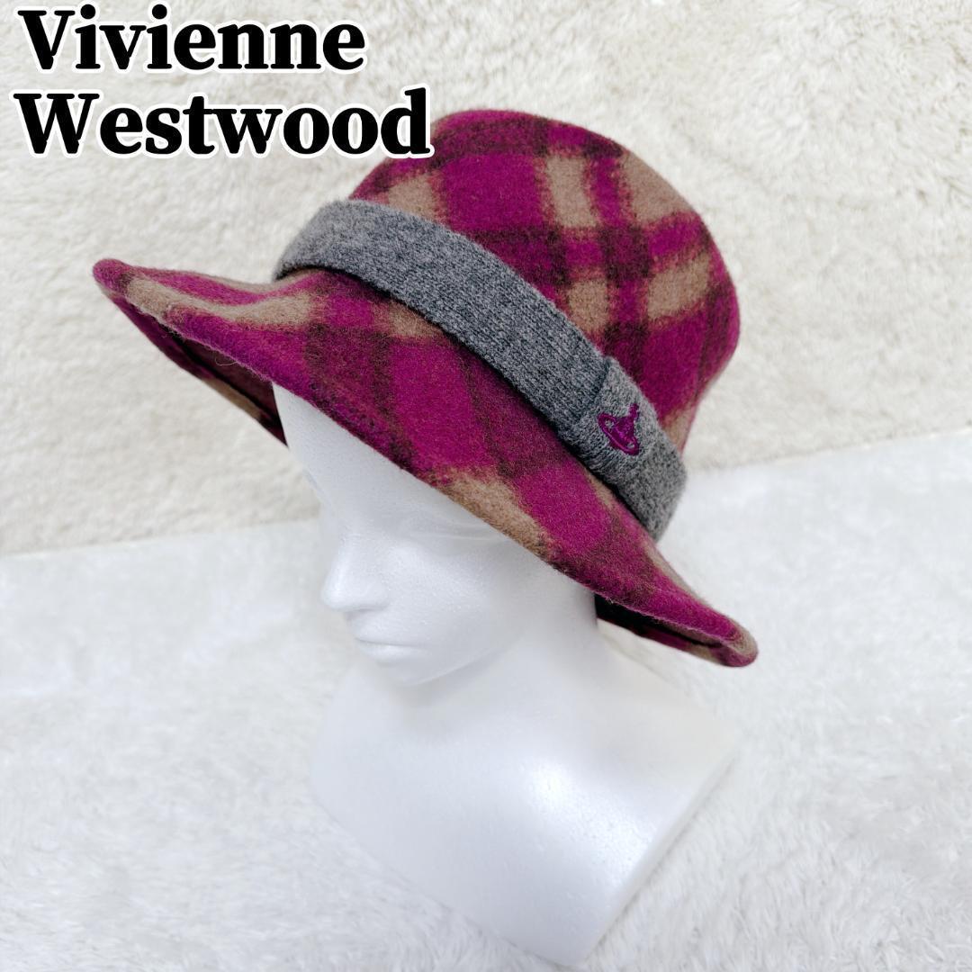 希少✨ Vivienne Westwood ハット チェック オーブ ウール Vivienne Westwood ラインORB刺繍 バスククロッシェ (Vivienne