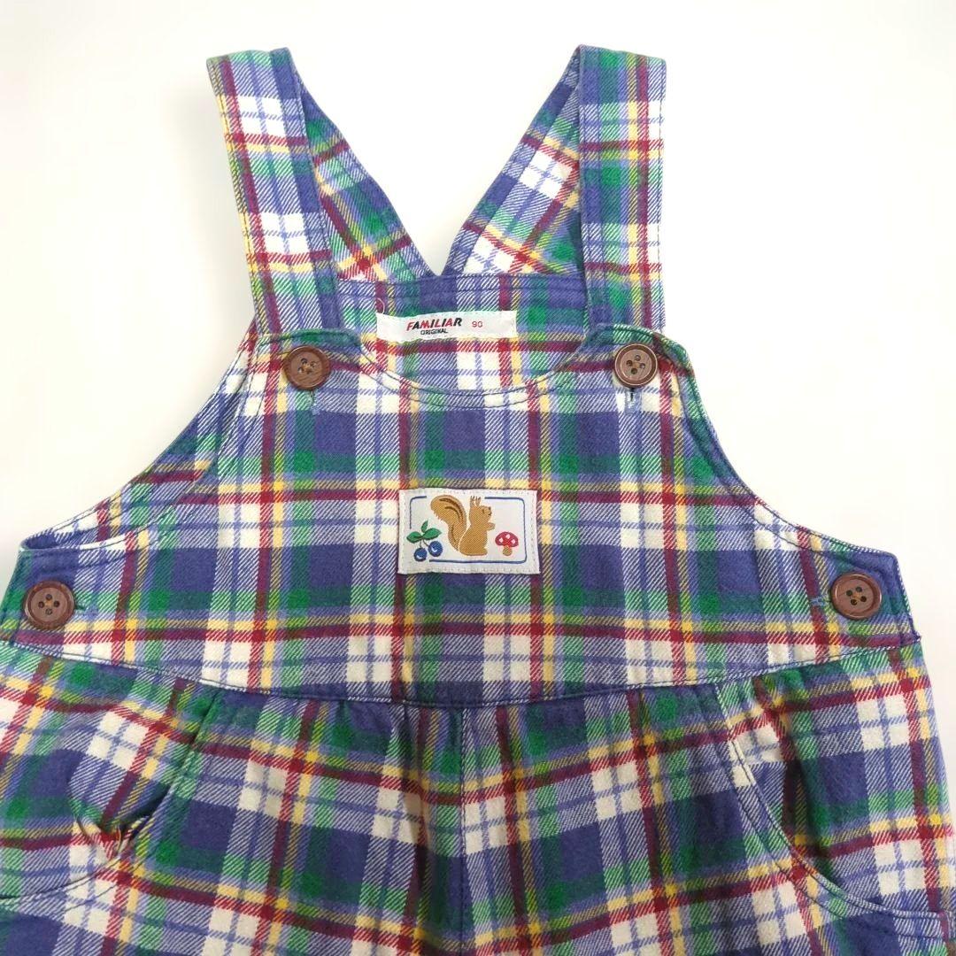 ファミリア チェック柄オーバーオール 90 - メルカリ