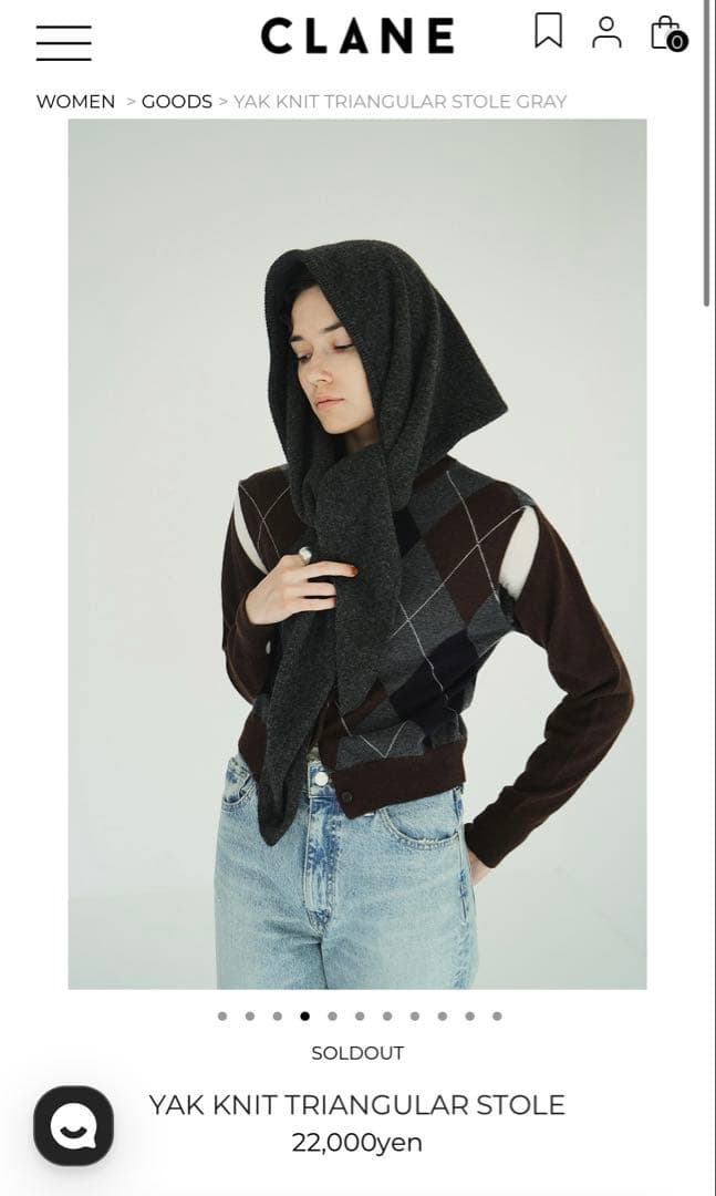 CLANEストール YAK KNIT TRIANGULAR STOLE グレー - メルカリ