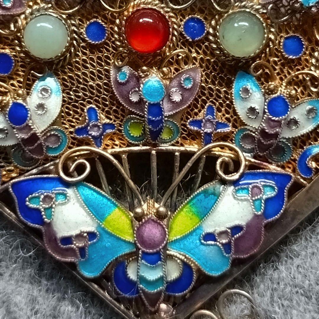 希少】七宝焼 透かし扇 銀線細工 ブローチ