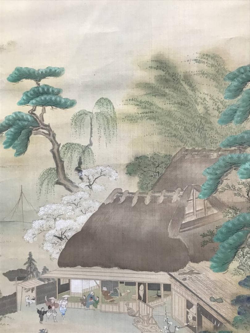 真作】渡辺広輝/山水農村風景図/山水図/正月図/掛軸/名家伝来/AC-