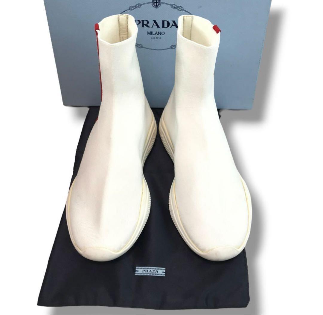 PRADA】プラダ❤️ソックススニーカー・ショートブーツ✨ホワイト 37