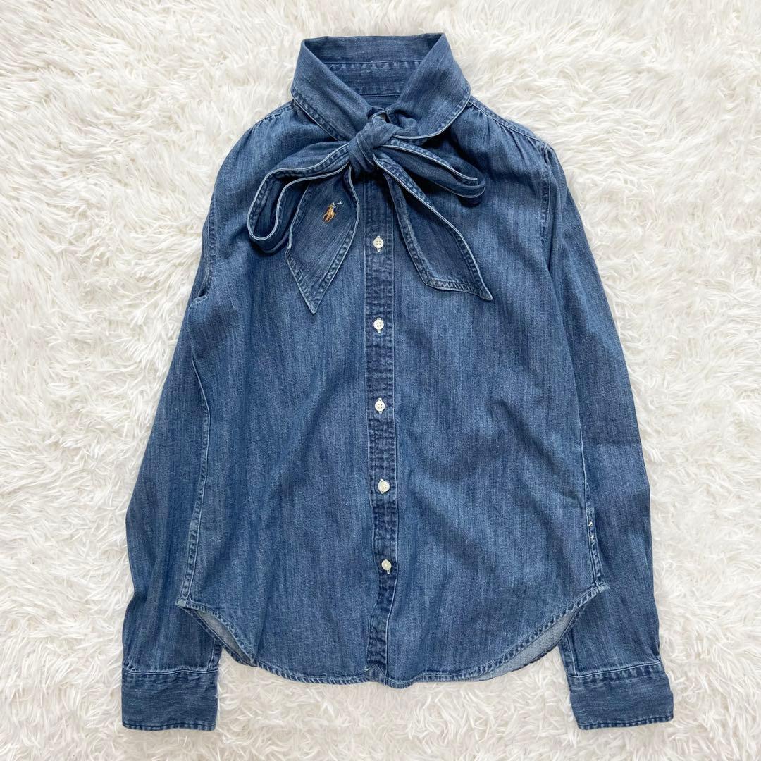 極美品 希少 ポロラルフローレン ボウタイ ブラウス シャツ デニム